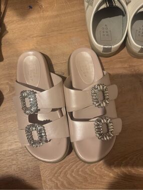 ShuShop Women's Pale Blush Double-Buckle Slide Sandals